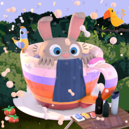 Bunny takes a bath