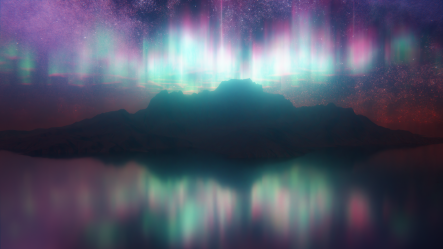 Fantasy Landscape with Aurora Borealis